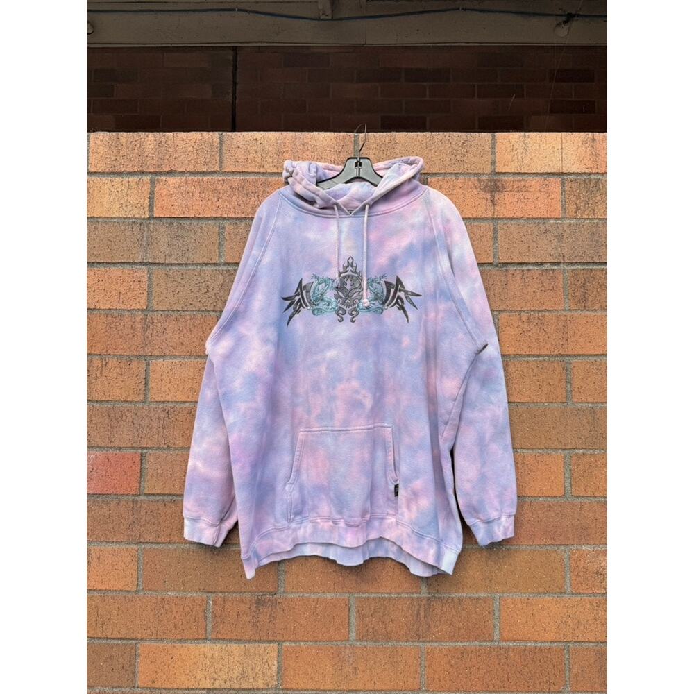 Y2K Top Heavy Tribal Dragon Skull Hand Dyed Vintage Tie Dye Sweatshirt Hoodie